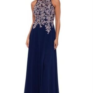 Betsy & Adam Navy and Silver Maxi Dress